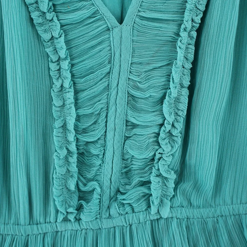 Sundance Tiered‎ Ruffle Midi Dress Womens Small Teal Blue Lyocell Boho Flutter